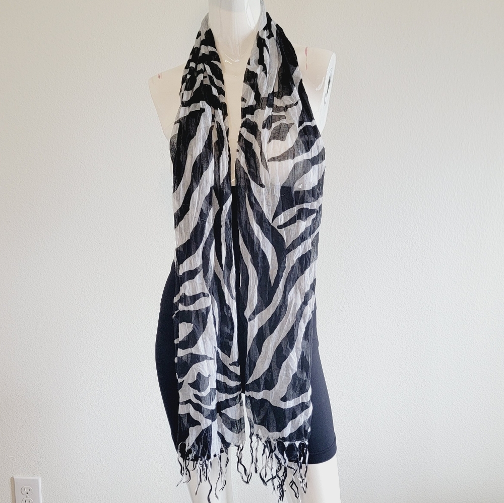 Two Long Lightweight Zebra Print Red Scarves Wrap Shawl